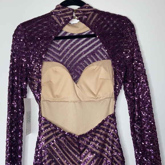 NWT Purple Sequin Stripe Open Back Dress Size S - Picture 4 of 17